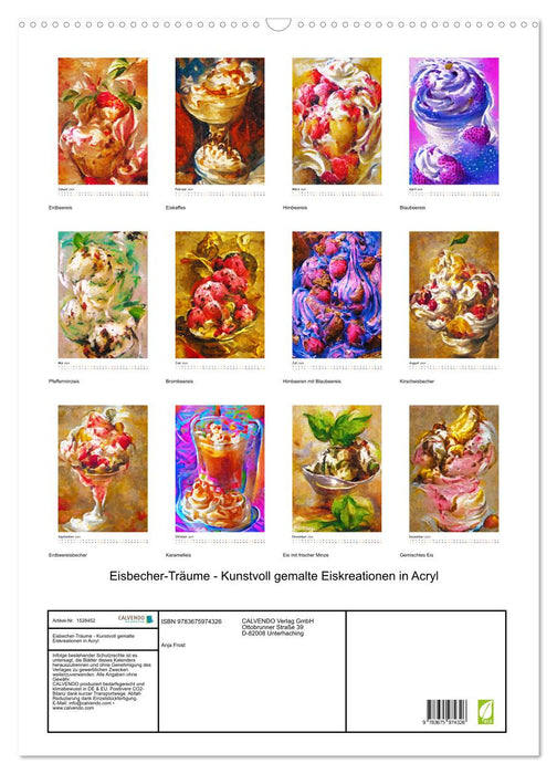 Rêves de coupes glacées - créations de glaces peintes artistiquement en acrylique (calendrier mural CALVENDO 2024) 