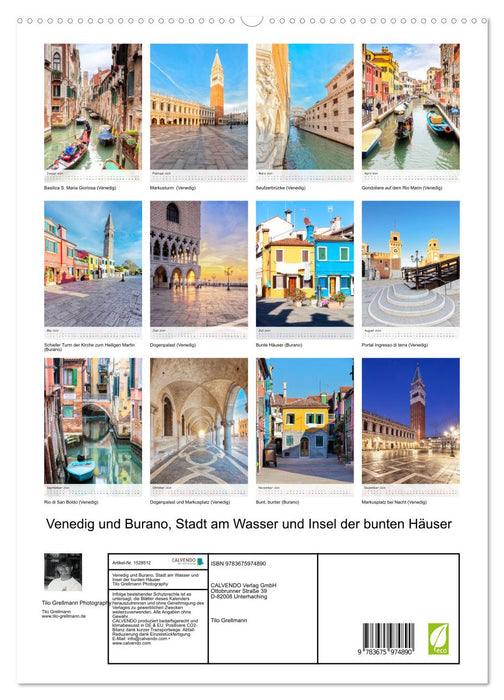 Venedig und Burano, Stadt am Wasser und Insel der bunten Häuser (CALVENDO Premium Wandkalender 2024)