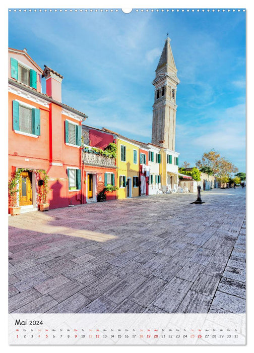 Venedig und Burano, Stadt am Wasser und Insel der bunten Häuser (CALVENDO Premium Wandkalender 2024)