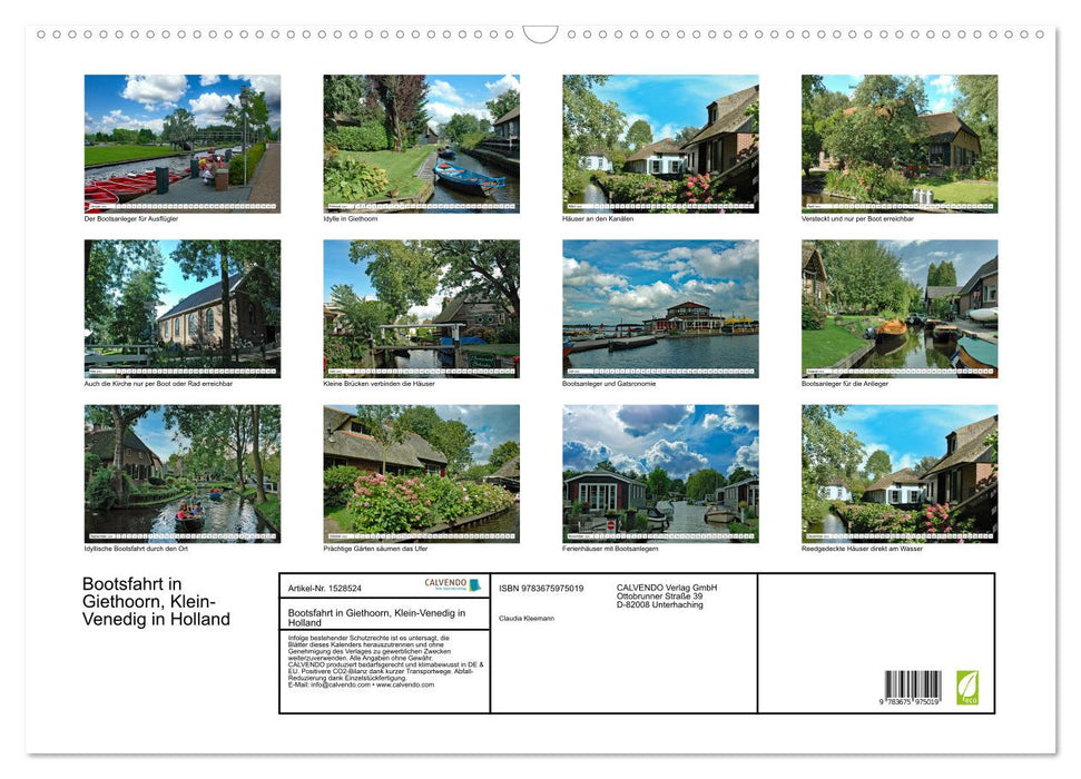 Boat trip in Giethoorn (CALVENDO wall calendar 2024) 