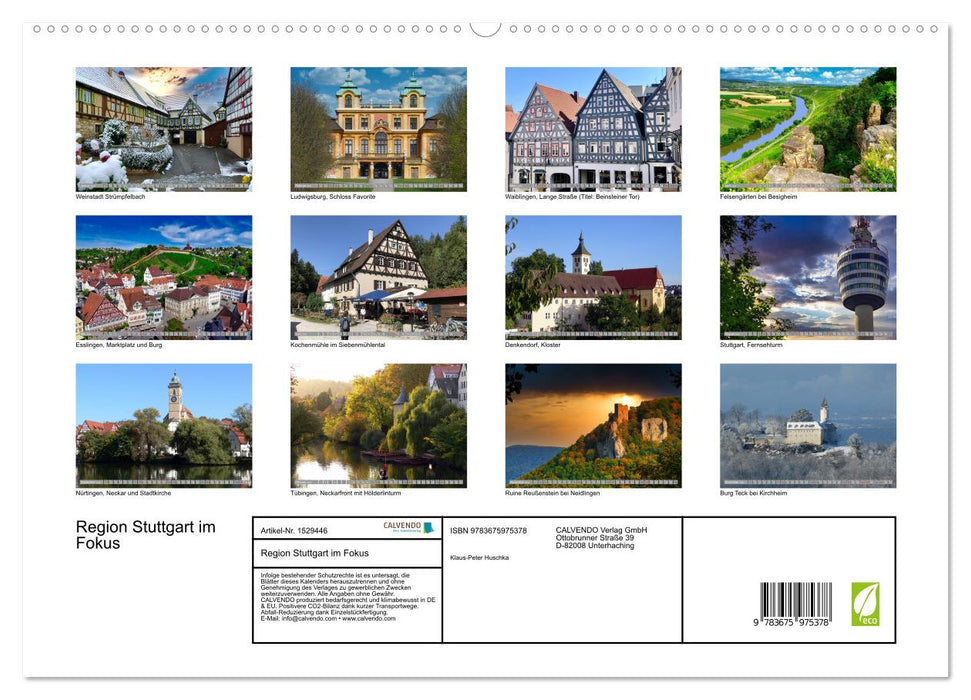 Focus sur la région de Stuttgart (calendrier mural CALVENDO Premium 2024) 