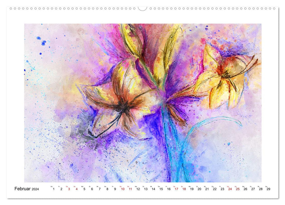 Blüten & Blumen Aquarelle - Farbenfrohe Schönheiten (CALVENDO Premium Wandkalender 2024)