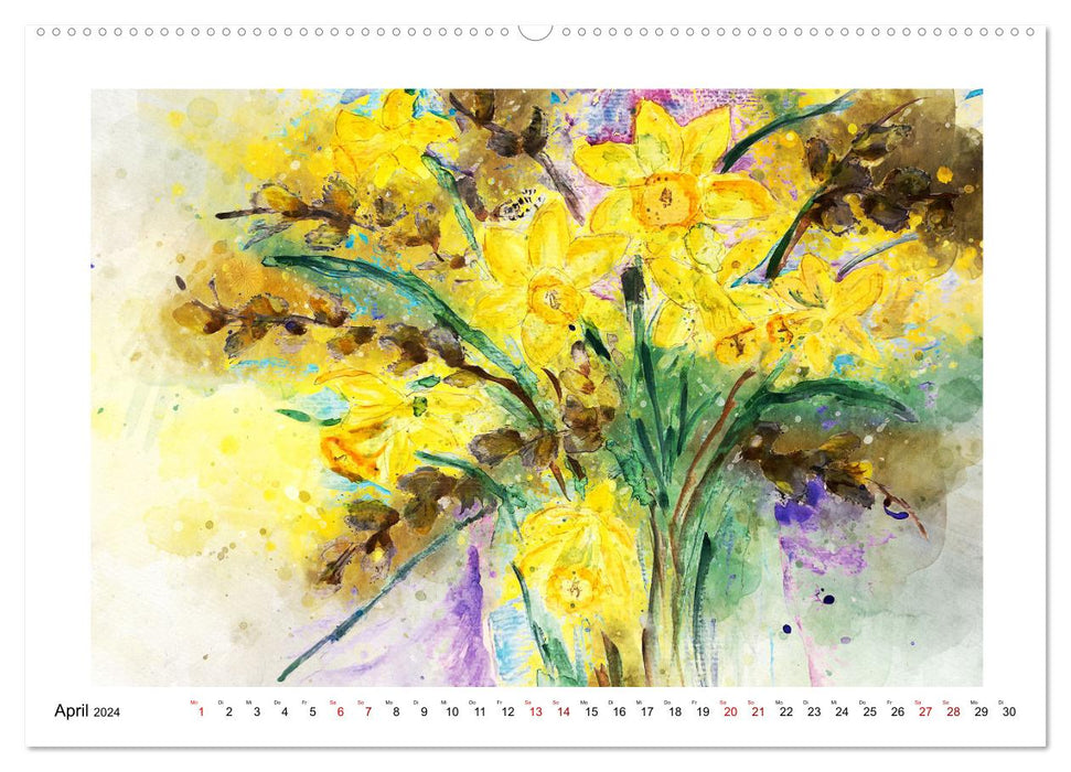 Blüten & Blumen Aquarelle - Farbenfrohe Schönheiten (CALVENDO Premium Wandkalender 2024)