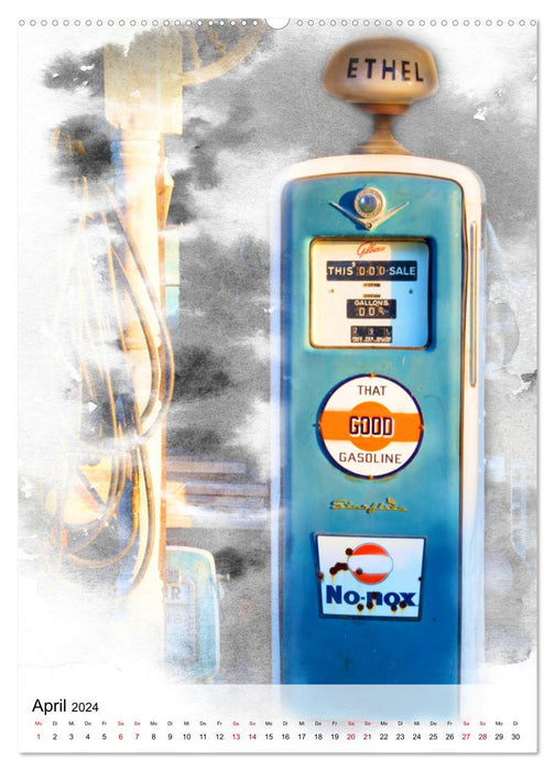 Gasoline - Vintage Tanksäulen in Szene gesetzt (CALVENDO Premium Wandkalender 2024)
