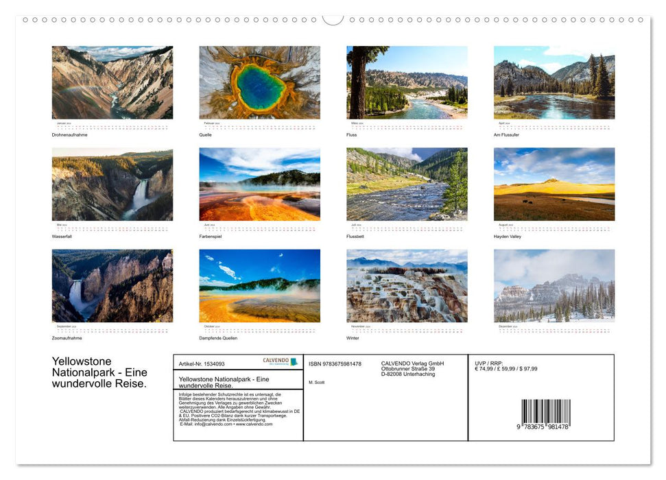 Yellowstone National Park - A wonderful trip. (CALVENDO Premium Wall Calendar 2024) 