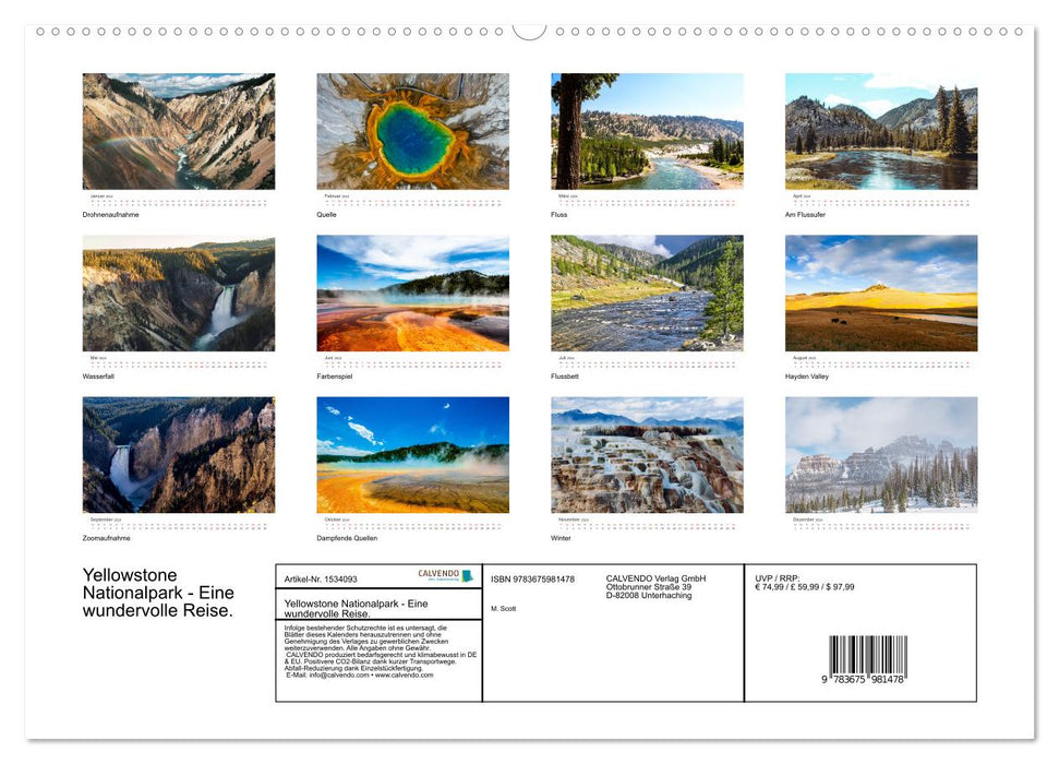 Yellowstone Nationalpark - Eine wundervolle Reise. (CALVENDO Premium Wandkalender 2024)