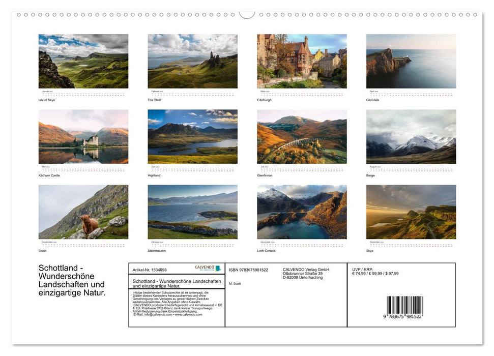 Scotland - Beautiful landscapes and unique nature. (CALVENDO Premium Wall Calendar 2024) 