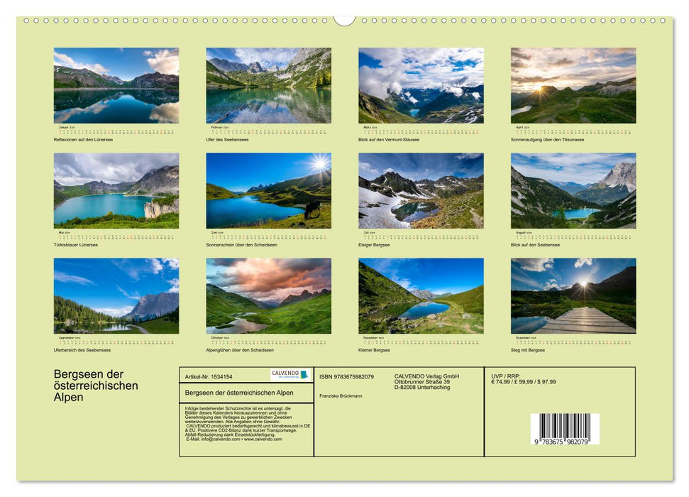 Mountain lakes in the Austrian Alps (CALVENDO Premium Wall Calendar 2024) 