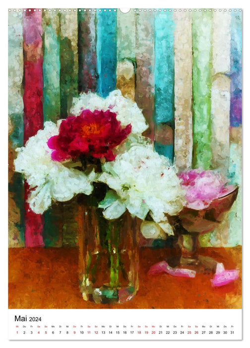Blütenzauber - Gemalte Blumensträuße auf dem Tisch (CALVENDO Wandkalender 2024)
