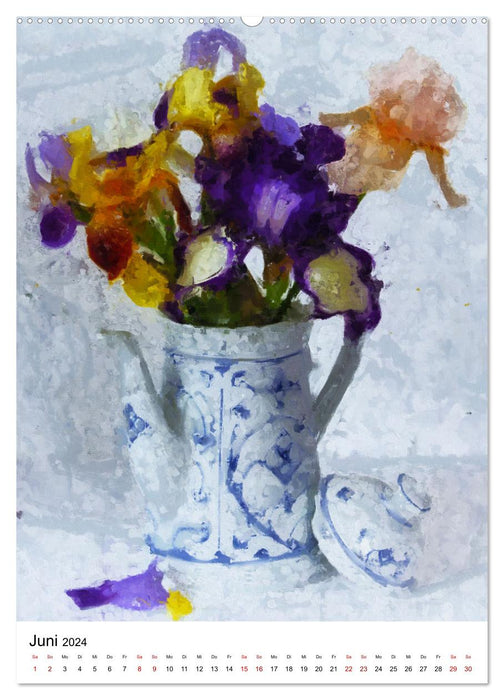 Blütenzauber - Gemalte Blumensträuße auf dem Tisch (CALVENDO Wandkalender 2024)