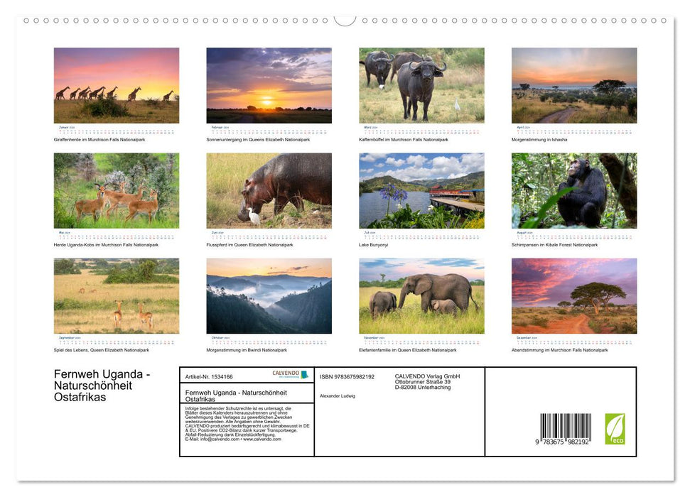 Wanderlust Uganda - natural beauty of East Africa (CALVENDO Premium Wall Calendar 2024) 
