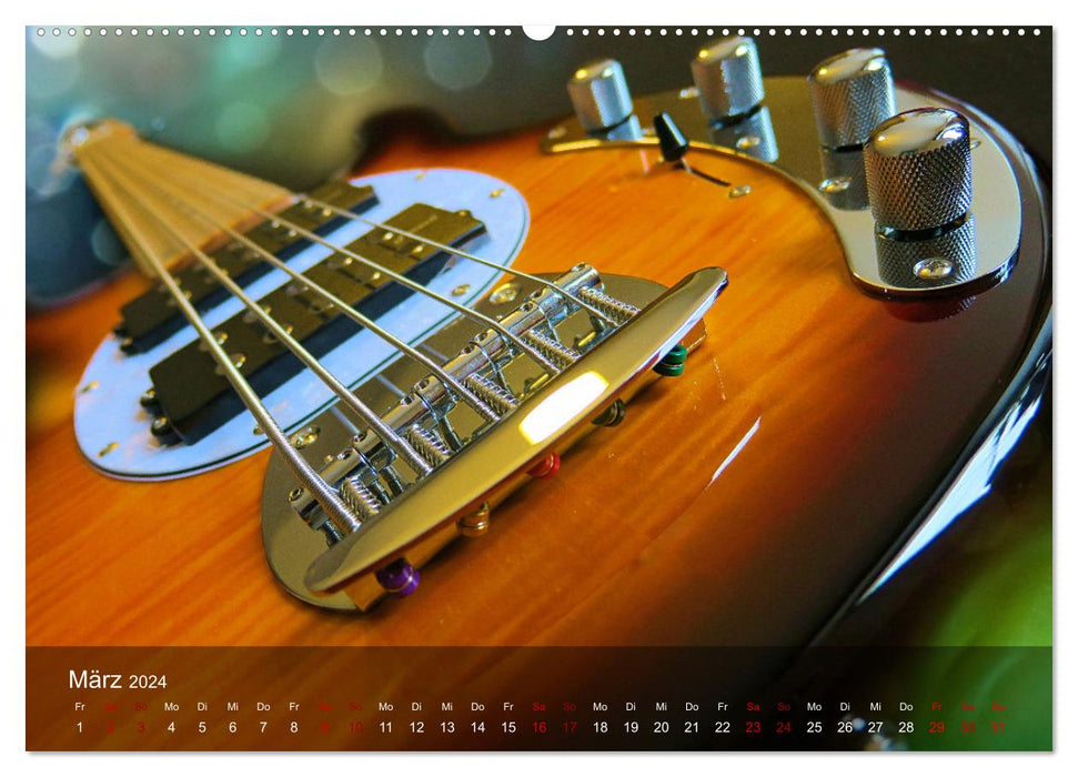 Focus sur les guitares basses (calendrier mural CALVENDO 2024) 