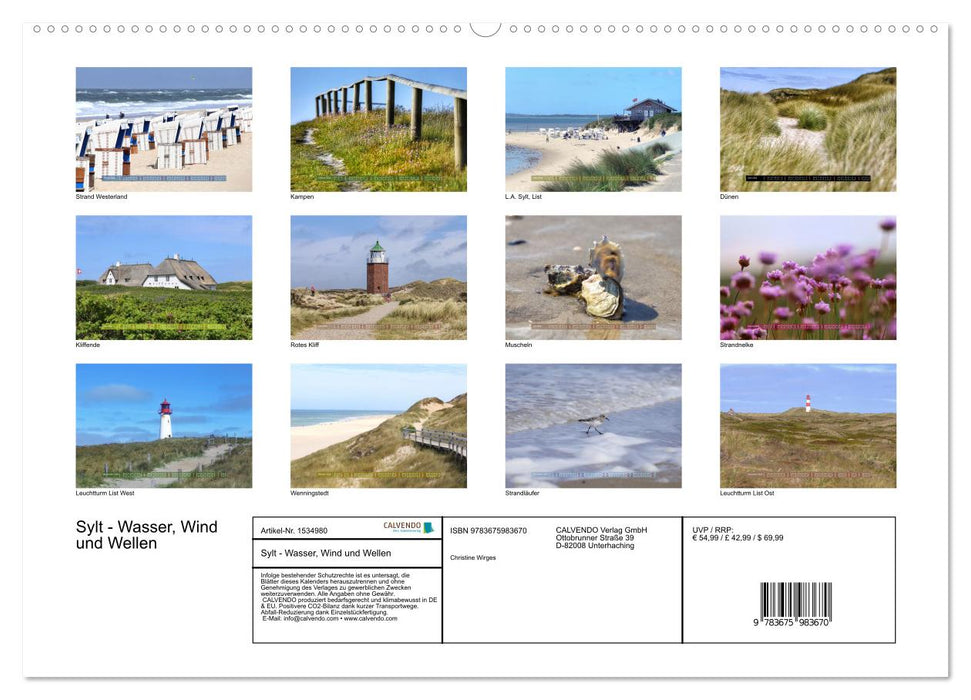 Sylt - water, wind and waves (CALVENDO wall calendar 2024) 