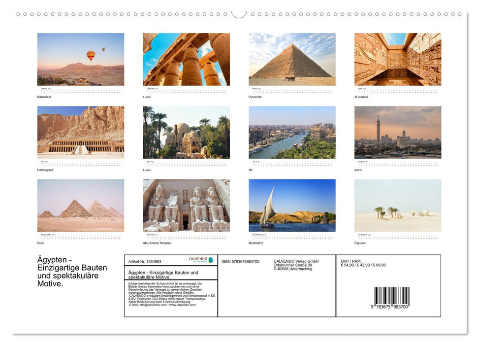 Egypte - Bâtiments uniques et motifs spectaculaires. (Calendrier mural CALVENDO 2024) 