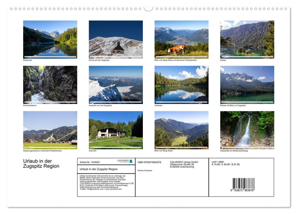 Urlaub in der Zugspitz Region (CALVENDO Premium Wandkalender 2024)