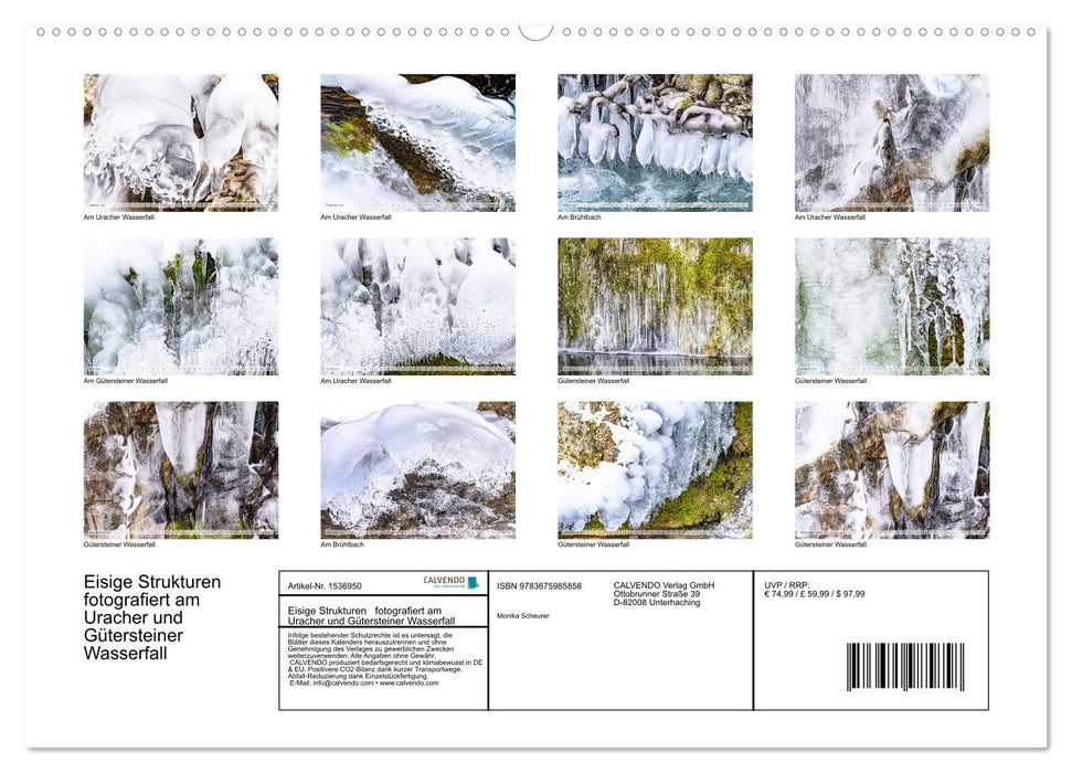 Structures glacées photographiées aux cascades d'Urach et de Güterstein (Calendrier mural CALVENDO Premium 2024) 