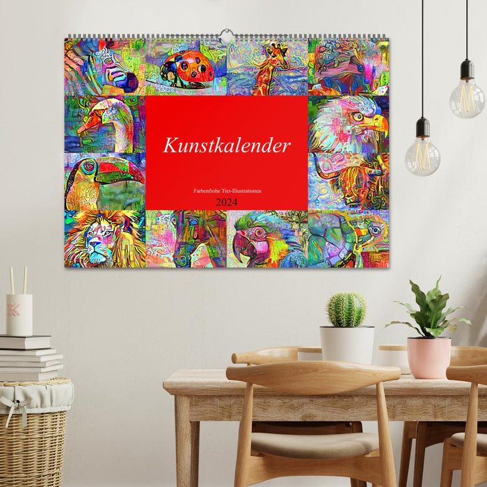 Kunstkalender. Farbenfrohe Tier-Illustrationen (CALVENDO Wandkalender 2024)