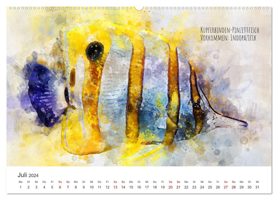 Exotische Fische - Die schönsten Fische der Welt in Aquarell (CALVENDO Premium Wandkalender 2024)