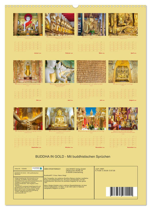 BUDDHA IN GOLD - Mit buddhistischen Sprüchen (CALVENDO Premium Wandkalender 2024)