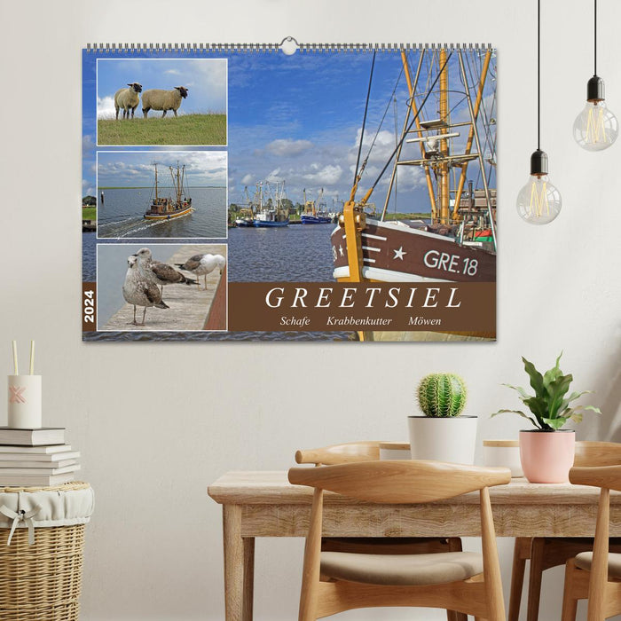 GREETSIEL - Schafe - Krabbenkutter - Möwen (CALVENDO Wandkalender 2024)