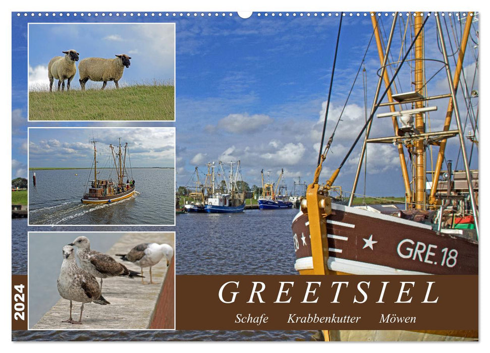 GREETSIEL - Schafe - Krabbenkutter - Möwen (CALVENDO Wandkalender 2024)
