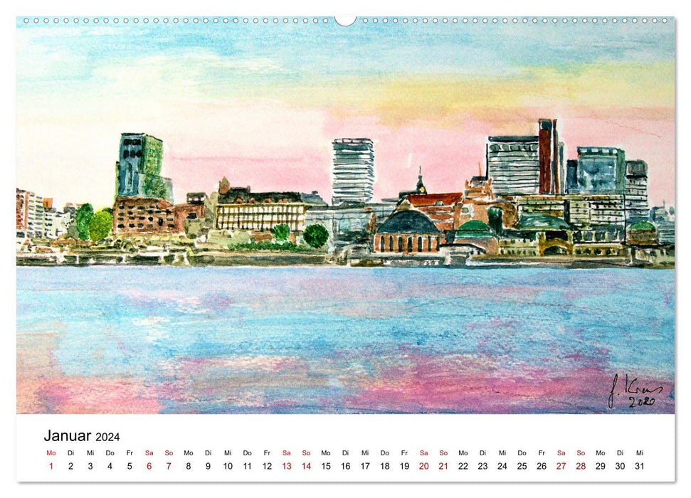 Hambourg dans des aquarelles tranquilles (Calvendo Premium Wall Calendar 2024) 