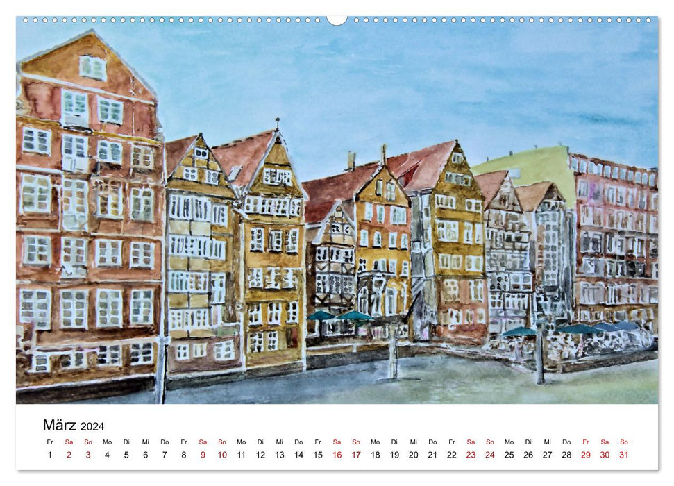 Hambourg dans des aquarelles tranquilles (Calvendo Premium Wall Calendar 2024) 