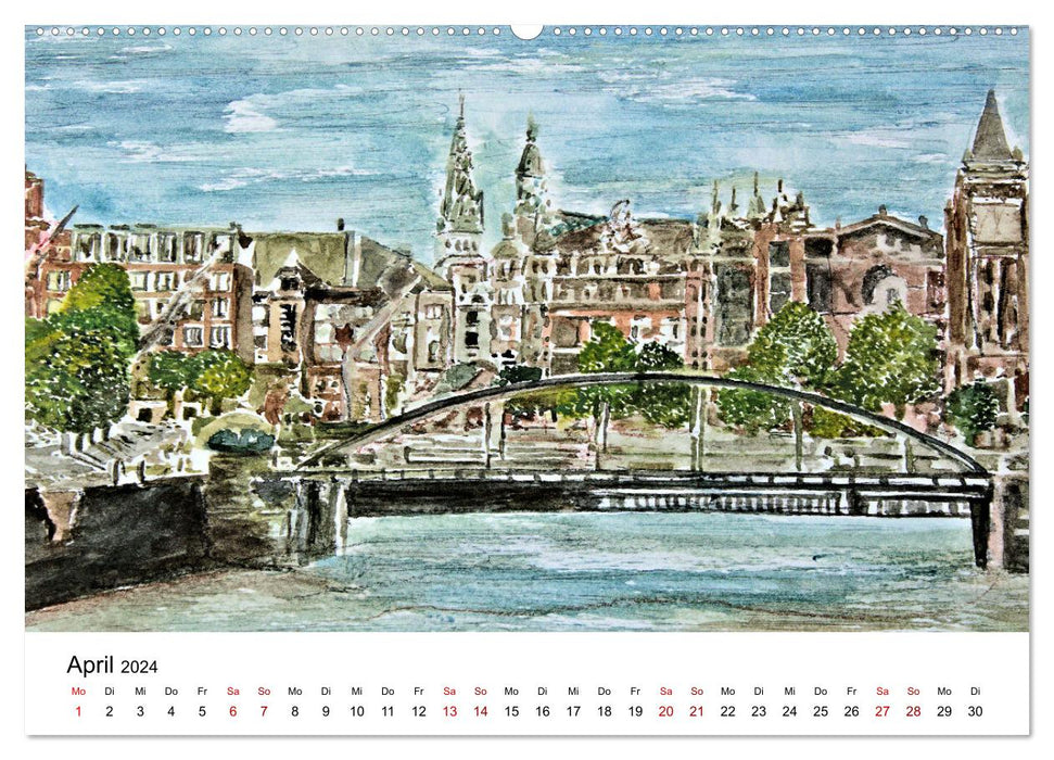 Hambourg dans des aquarelles tranquilles (Calvendo Premium Wall Calendar 2024) 