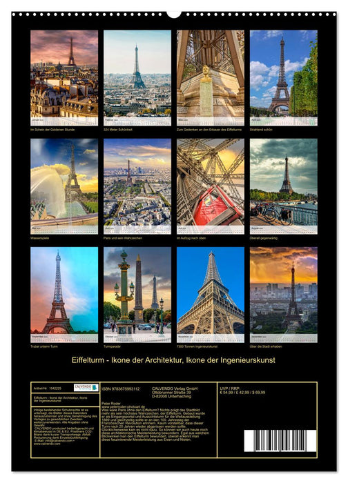 Eiffelturm - Ikone der Architektur, Ikone der Ingenieurskunst (CALVENDO Wandkalender 2024)