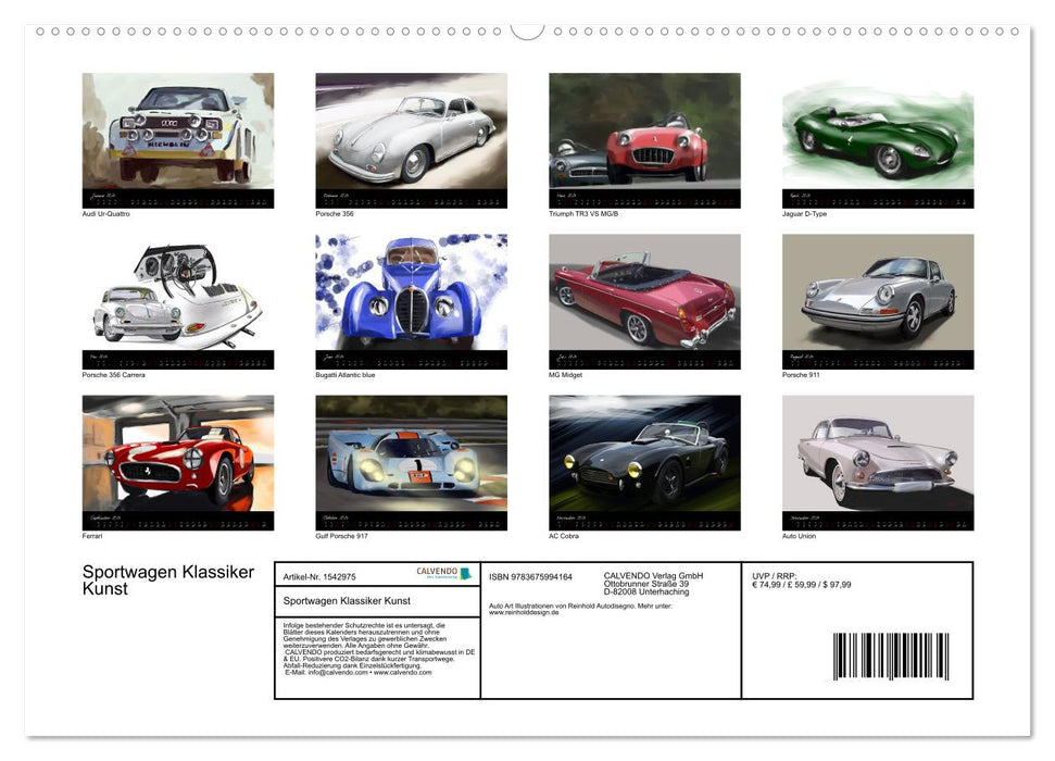 Sportwagen Klassiker Kunst (CALVENDO Premium Wandkalender 2024)
