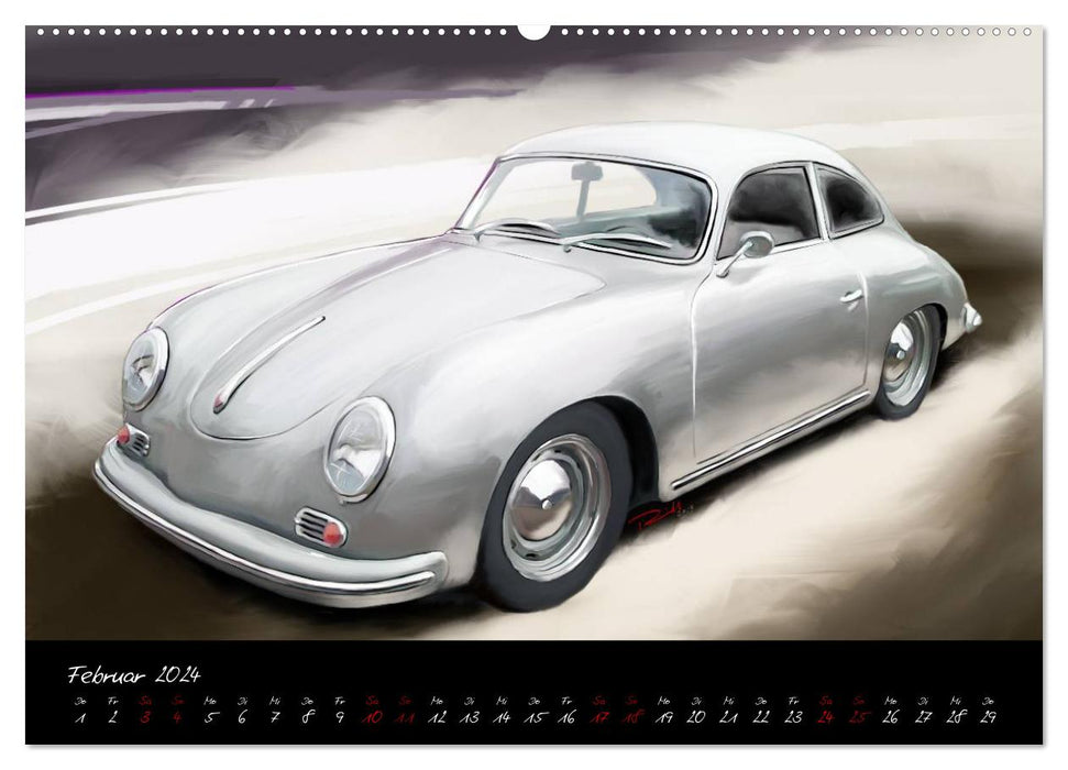 Sportwagen Klassiker Kunst (CALVENDO Premium Wandkalender 2024)