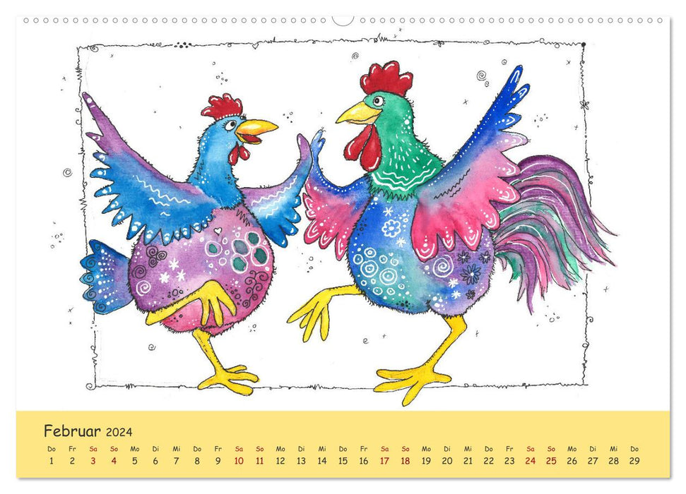 Kunterbunte Hühnerwelt (CALVENDO Premium Wandkalender 2024)