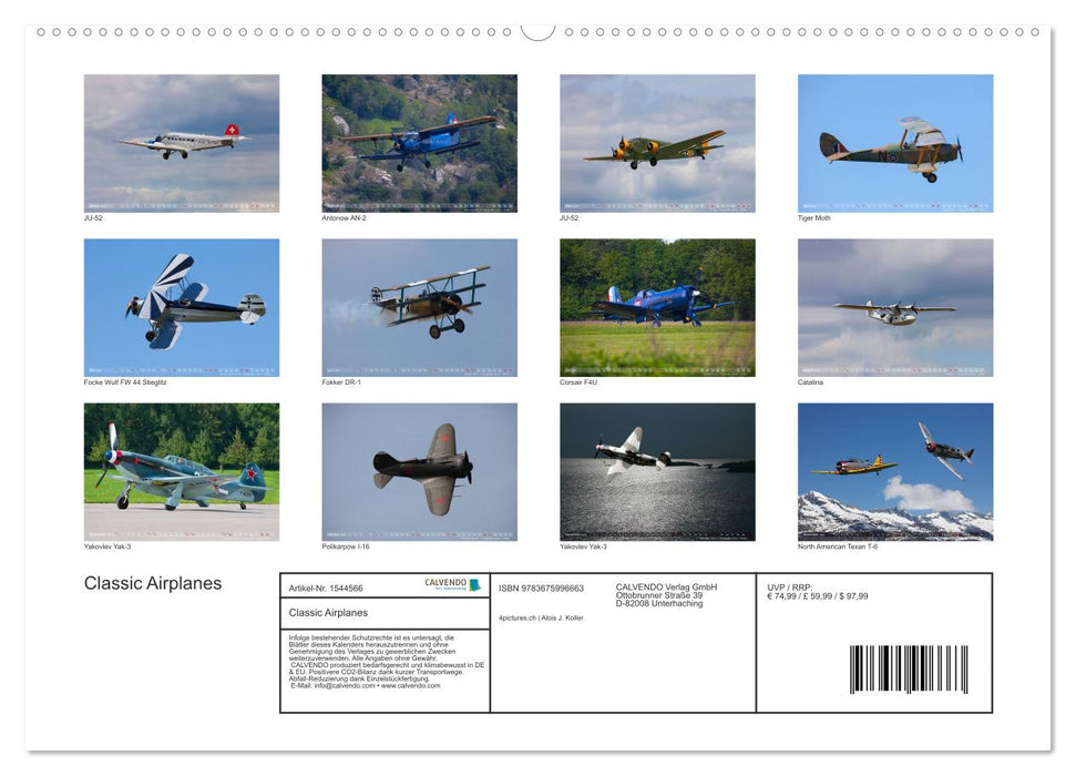 Avions classiques (Calvendo Premium Calendrier mural 2024) 