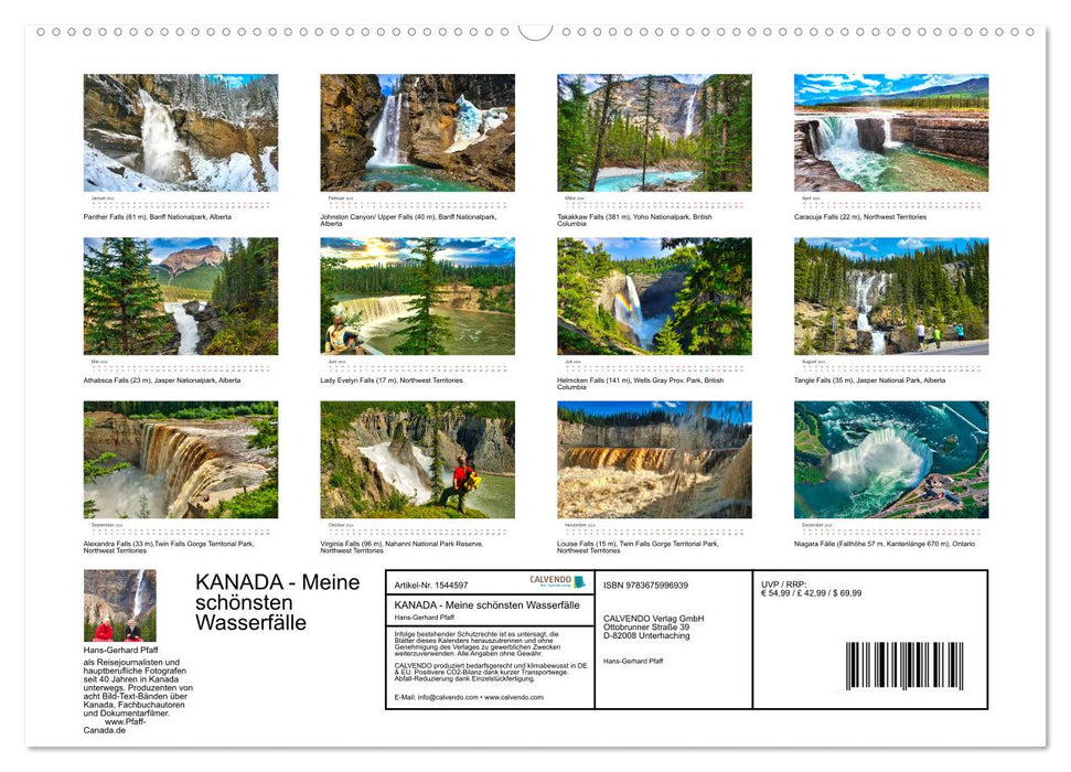 CANADA - Mes plus belles cascades (Calendrier mural CALVENDO 2024) 