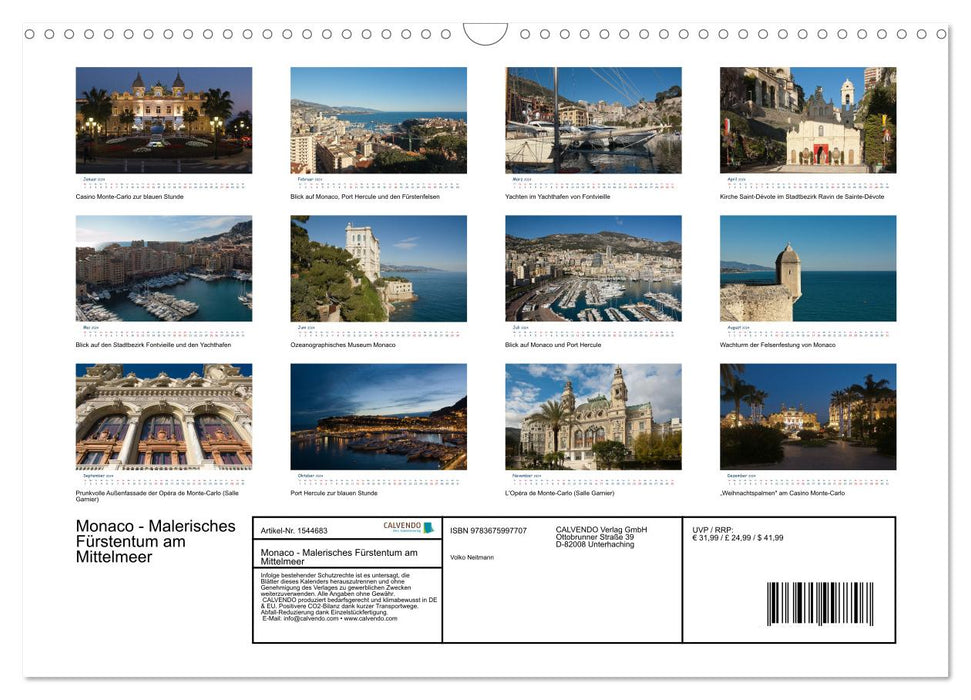 Monaco - Malerisches Fürstentum am Mittelmeer (CALVENDO Wandkalender 2024)