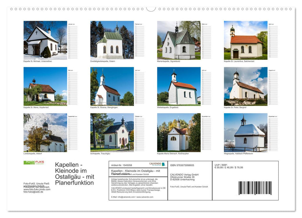 Kapellen - Kleinode im Ostallgäu mit Planerfunktion (CALVENDO Wandkalender 2024)