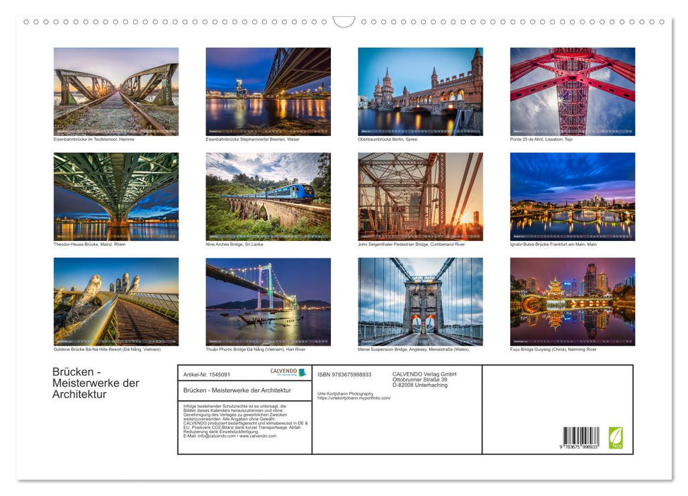 Ponts - chefs-d'œuvre de l'architecture (calendrier mural CALVENDO 2024) 