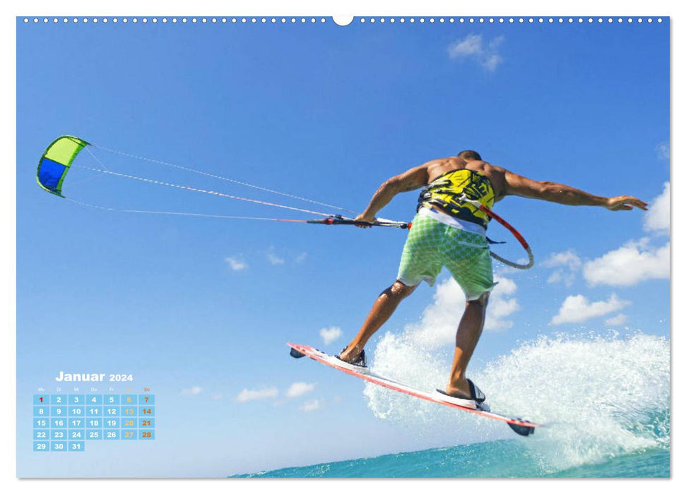 Kitesurf : Avec des cerfs-volants au bord de la mer (Calendrier mural CALVENDO Premium 2024) 