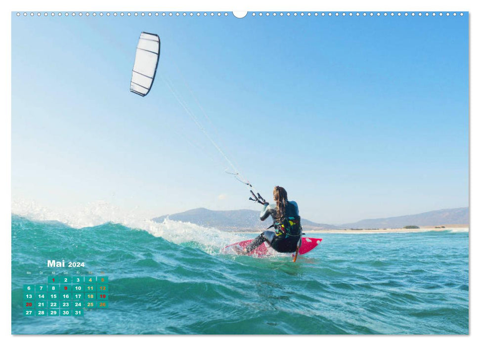Kitesurf : Avec des cerfs-volants au bord de la mer (Calendrier mural CALVENDO Premium 2024) 