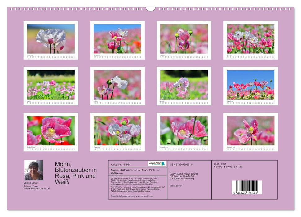 Mohn, Blütenzauber in Rosa, Pink und Weiß (CALVENDO Premium Wandkalender 2024)