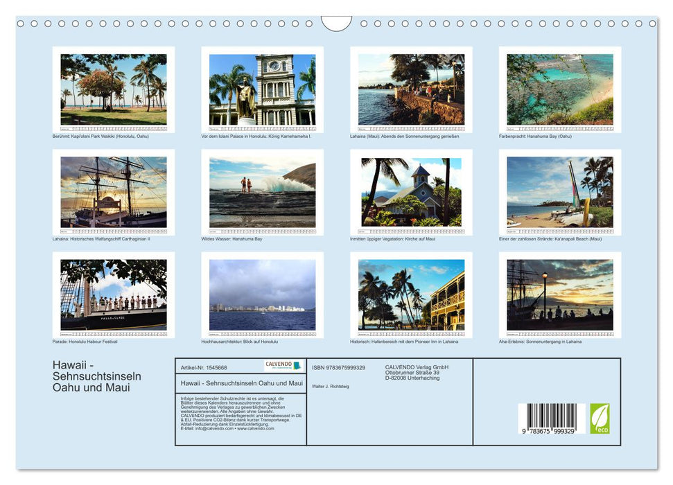 Hawaii - Sehnsuchtsinseln Oahu und Maui (CALVENDO Wandkalender 2024)